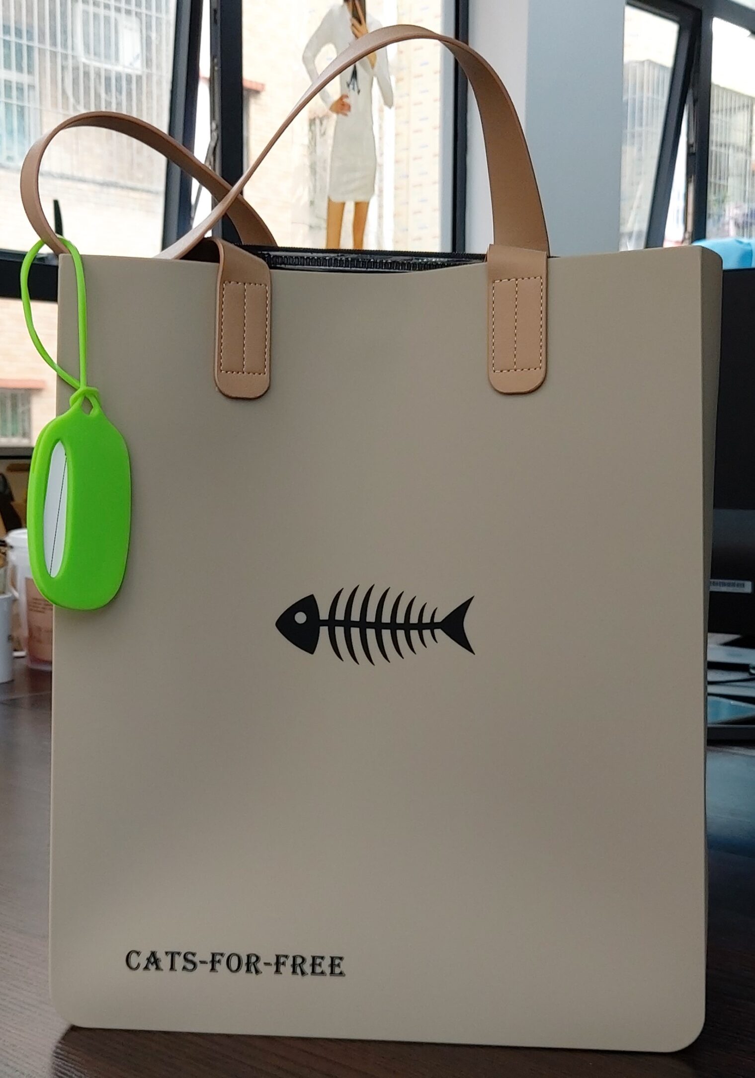 beige silicone bag with logo fishbone